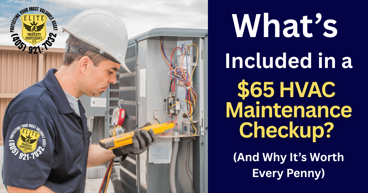 Elite Property Maintenance — HVAC maintenance $65 checkup overview graphic